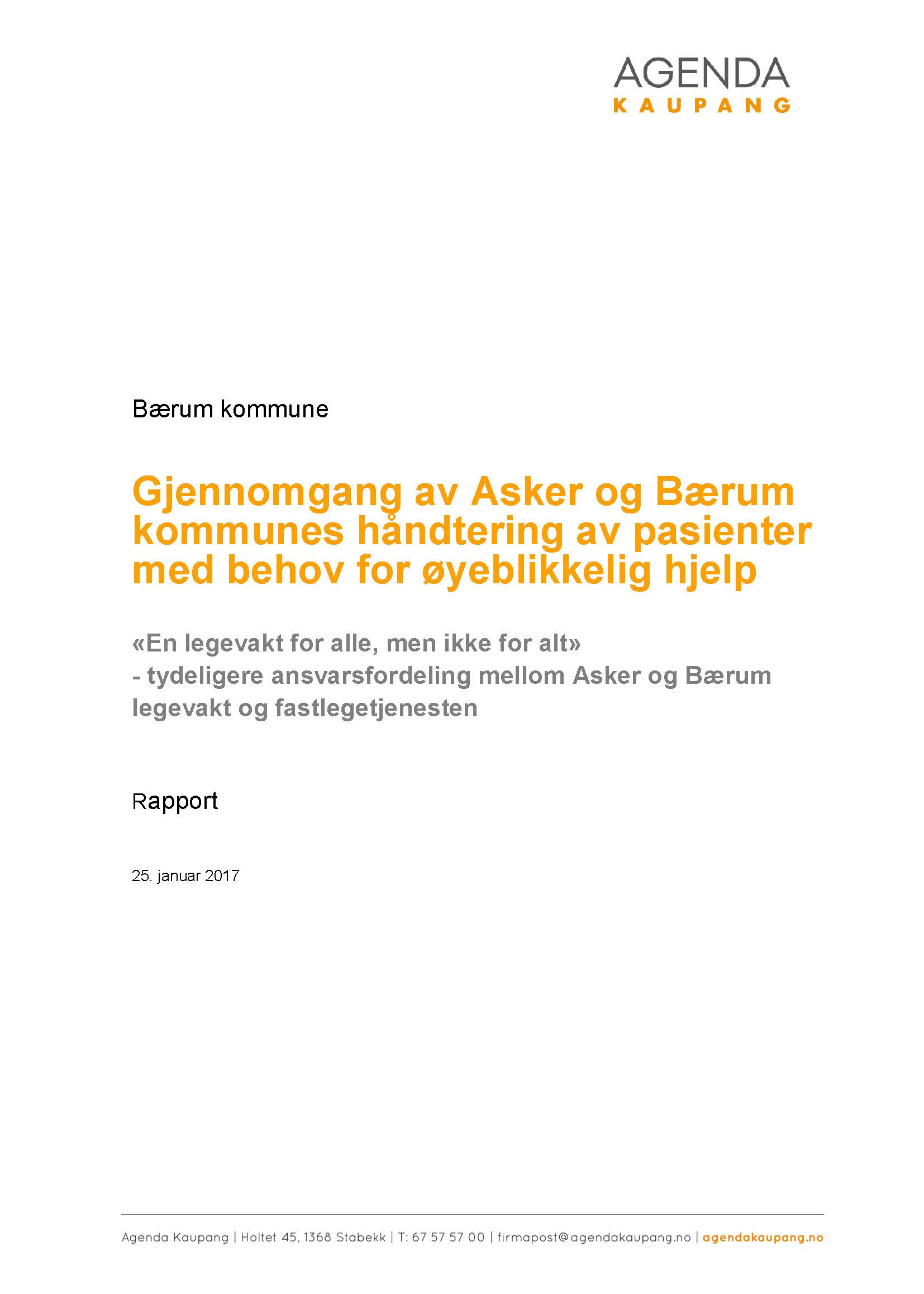 Gjennomgang av Asker og Bærum kommunes håndtering av pasienter med behov for øyeblikkelig hjelp