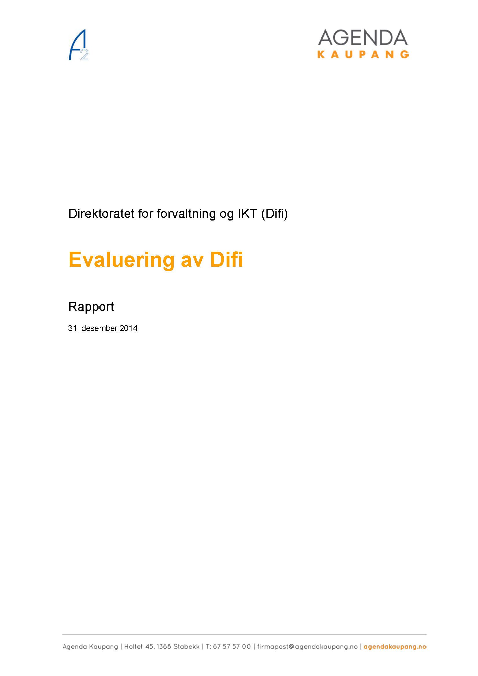 Forside Rapport_Difi_Evaluering-av-difi-31.12.14