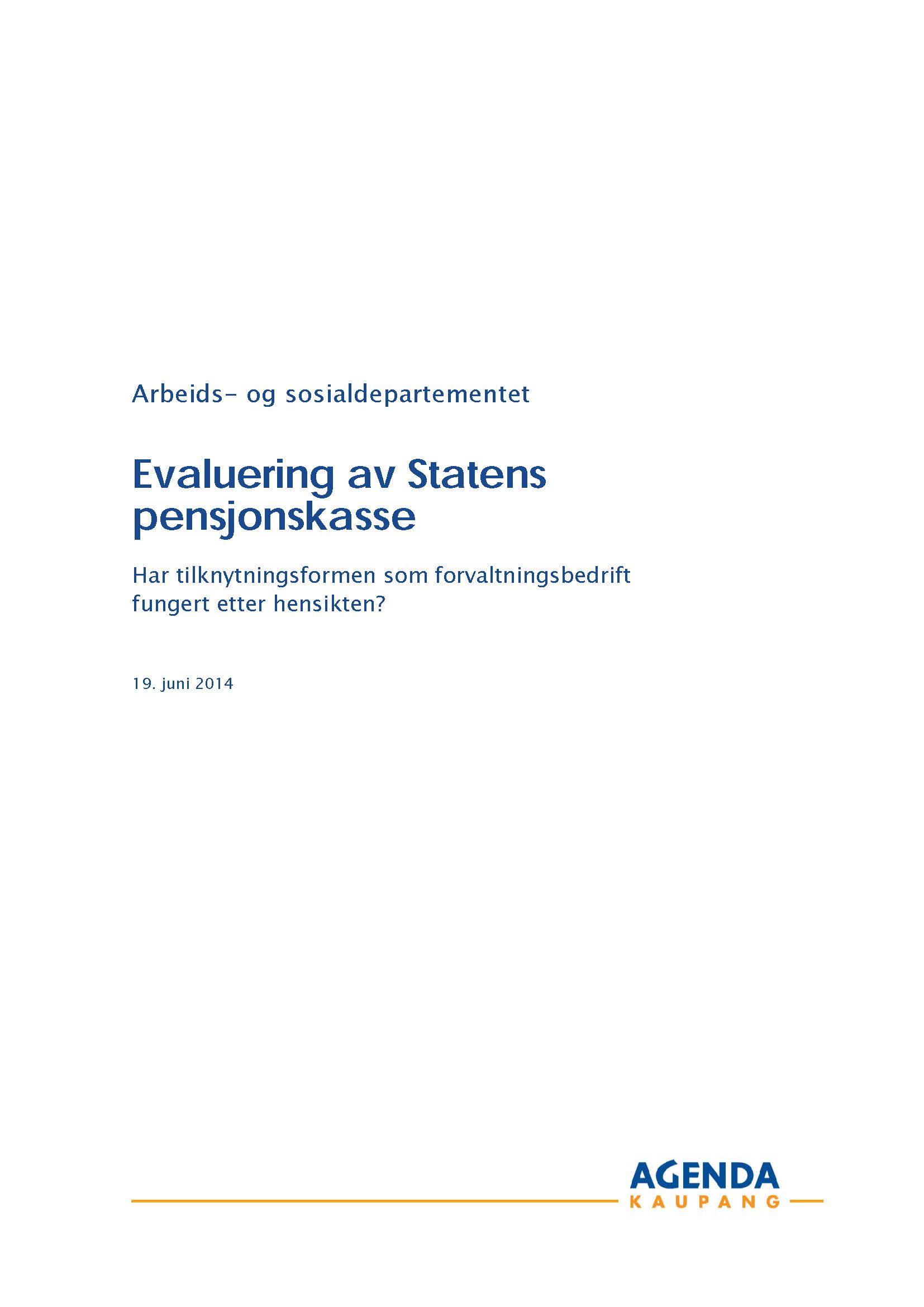 Forside Rapport_ASD_Evaluering av Statens pensjonskasse_AK