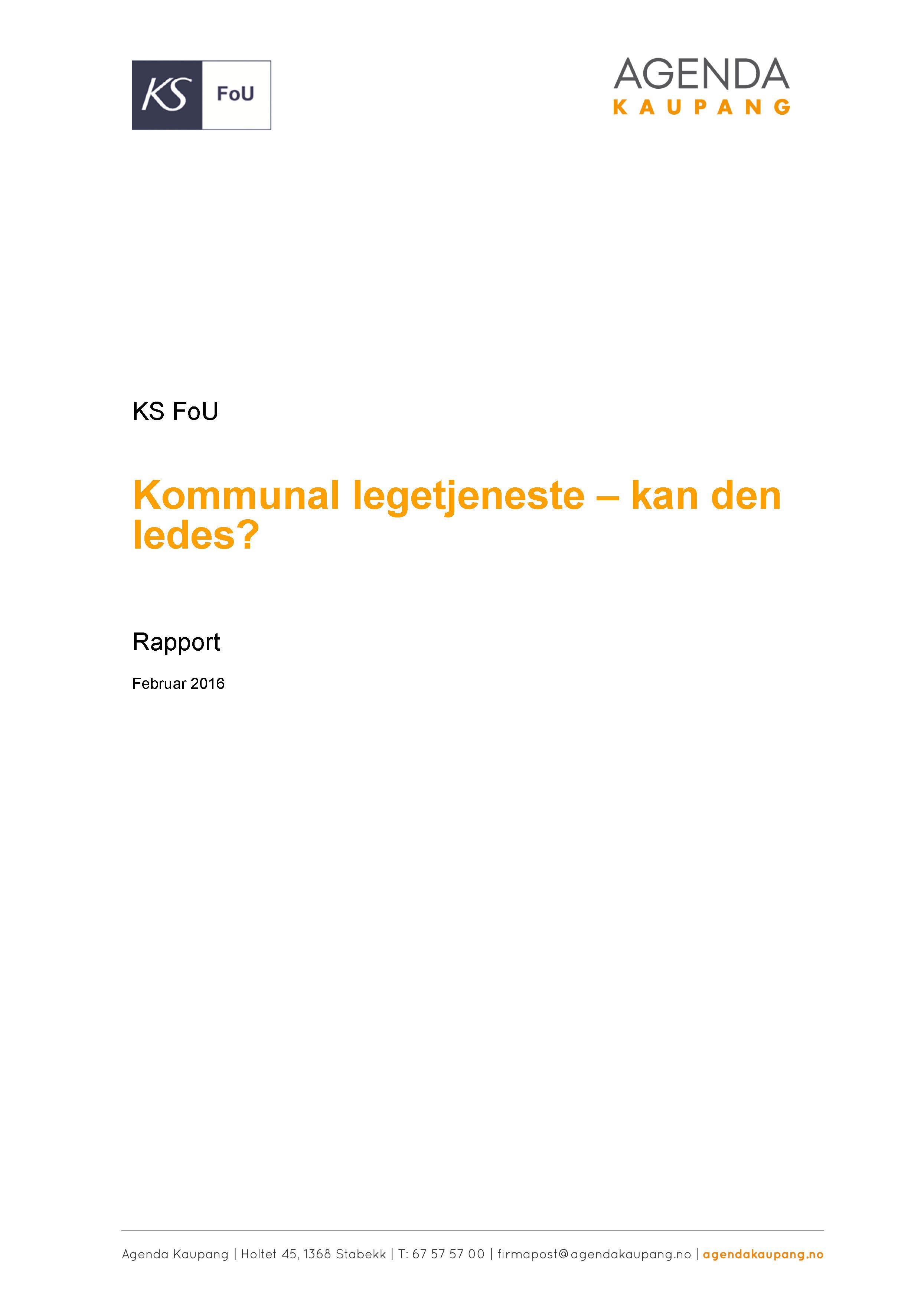 Forside Rapport_KS_Kommunal legetjeneste - kan den ledes_AK