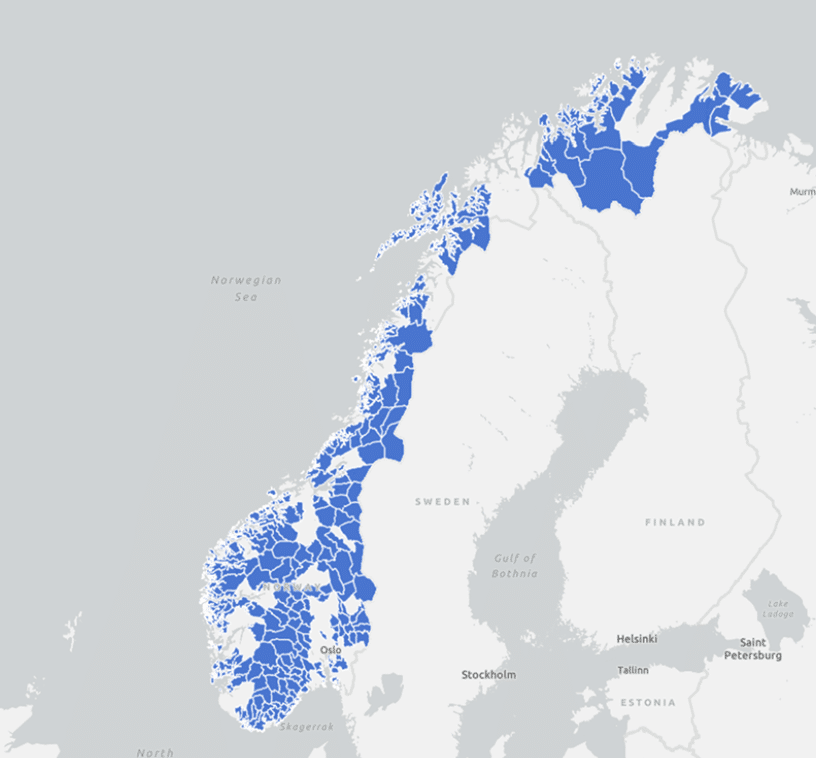 Figur 2 Kommuner som deltar i interkommunalt IKT-samarbeid, geografisk utbredelse (foreløpig analyse)
