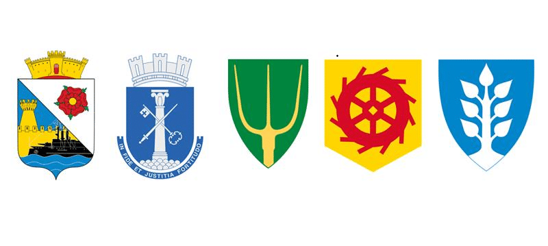 Kommunevåpen til de fem kommunene